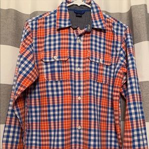 Boys Gap Kids Plaid Blue Orange Button Down Shirt